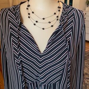 LOFT‎ Striped Blouse - Black/Red/White - Size L